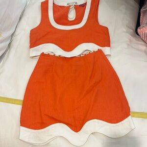 Staud orange scalloped set, Arianna skirt size 2 livia top small